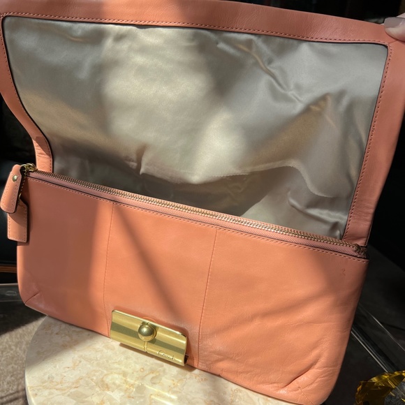 COACH Kristin Calf Leather Oversized Clutch in Coral - Picture 6 of 16